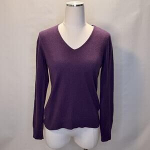 John Lewis Cashmere Sweater Womens 12 Purple V Neck Knit Pullover Long Sleeve